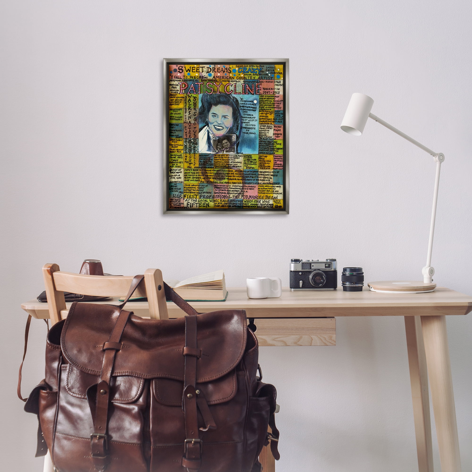 Stupell Industries Patsy Cline Collage People Drawing Gray Floater Framed Canvas Art Print Wall Art, 25 x 31