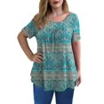 thumbnail image 2 of asddcavvf Blouse pour Femmes Hauts Grande Taille Manches Courtes Plis Chemises Imprimé Floral, 2 of 5