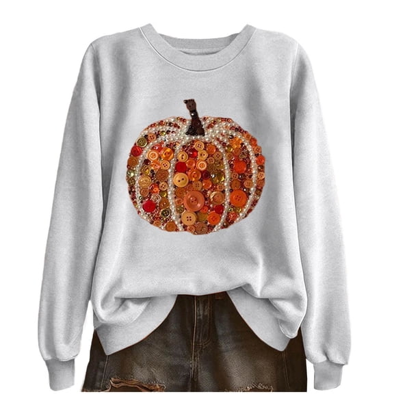 Taqqpue Sweatshirt for Women Fall Crewneck Pumpkin Pullovers Loose Fit Halloween Thanksgiving Long Sleeve Shirt Tops