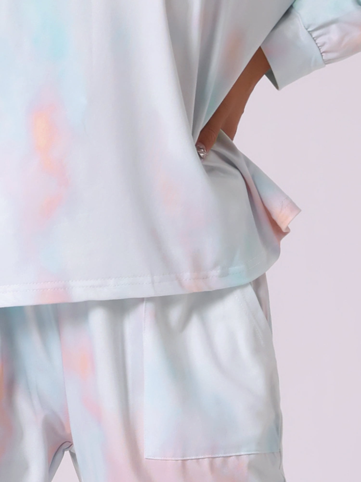 DARING DIVA Women's Tie Dye Long Sleeve Front Pocket Pajamas Set S White