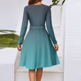 thumbnail image 5 of WTOBBY Women's Fashion Casual V-Neck Long Sleeve Waist Gradient Print Midi Dress Ombre Color Effect for Modern Look Flowy Silhouette with Tie Detail Perfect Transitional Dress,Royal Blue XL, 5 of 5