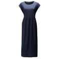 thumbnail image 2 of Vestido informal de lino sin mangas para mujer con bolsillos - Vestido midi de verano holgado con cuello redondo, 2 of 6