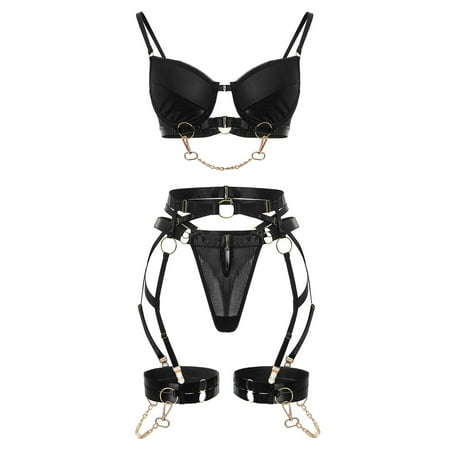 

Quealent Lingerie For Women Women s Funny Women s Pajamas Metal Button Interlaced Panel Cutout Bra Underwear Black Medium
