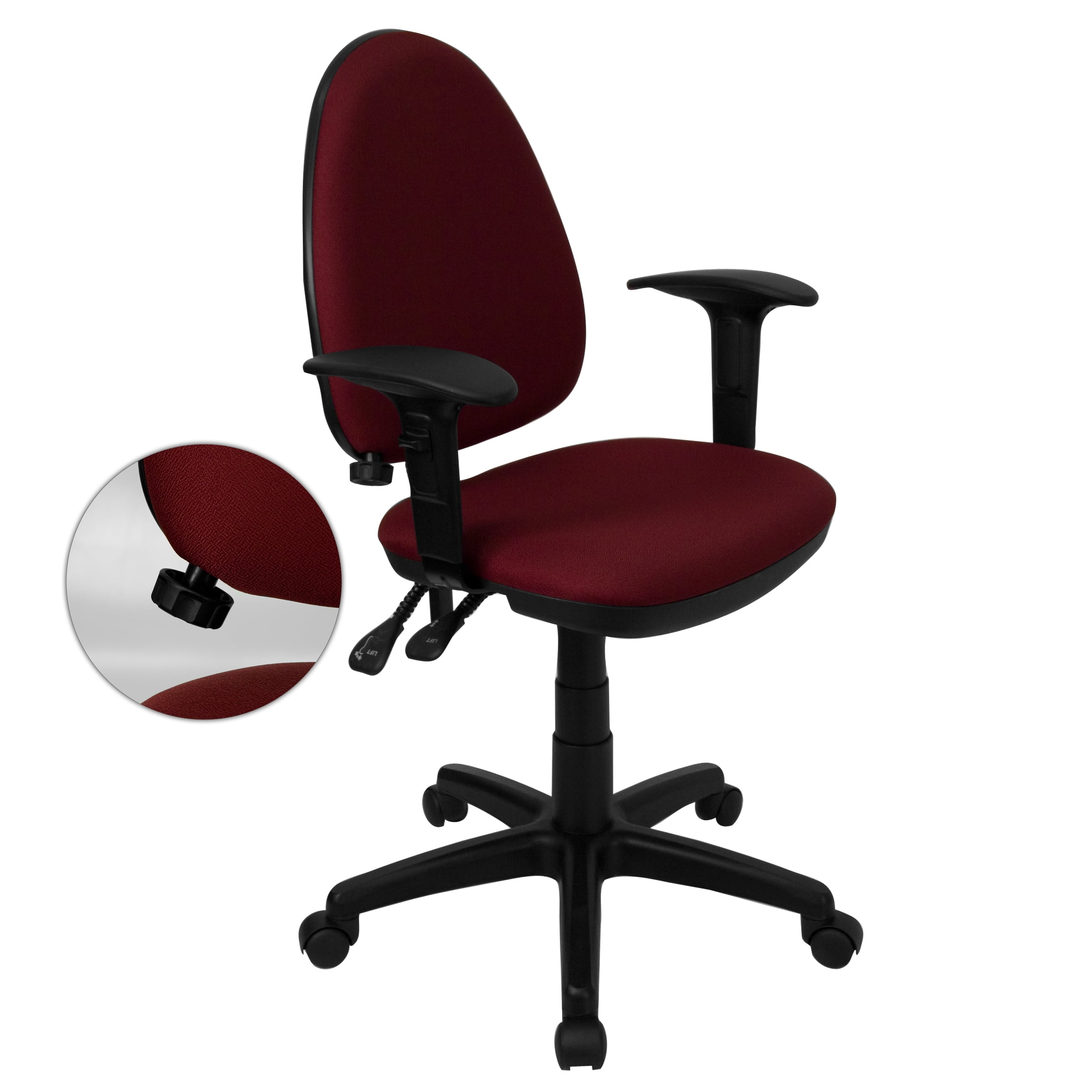 BizChair MidBack Burgundy Fabric Multifunction Swivel Ergonomic Task