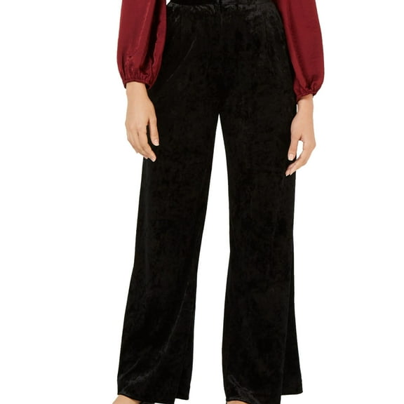Leyden Womens Velvet Pleated Casual Trouser Pants, Black, Large