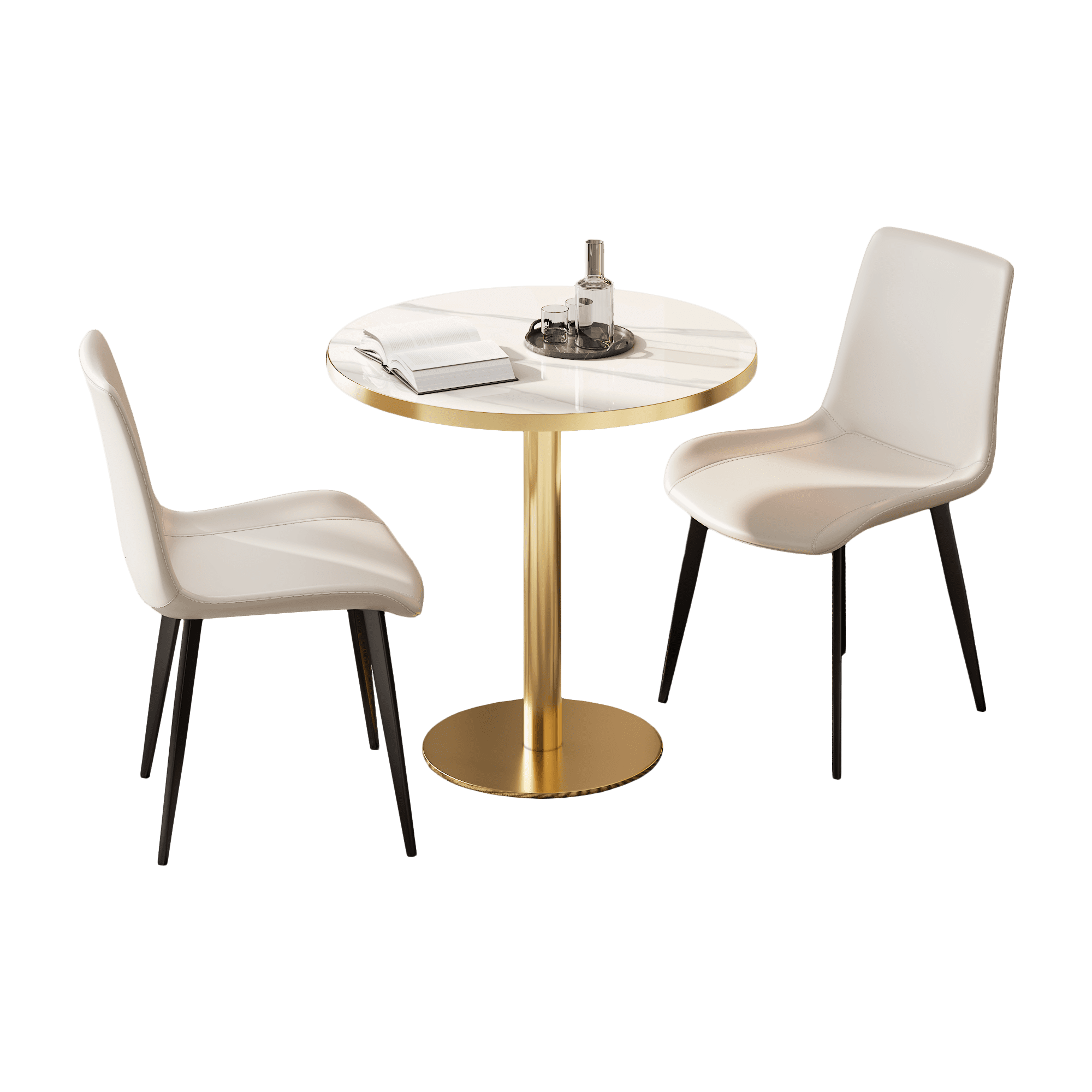 Aukfa Set of 2 Faux Leather Dining Chairs with Metal Legs, Modern Upholstered Kitchen Side Chairs for Home Kitchen,Cream