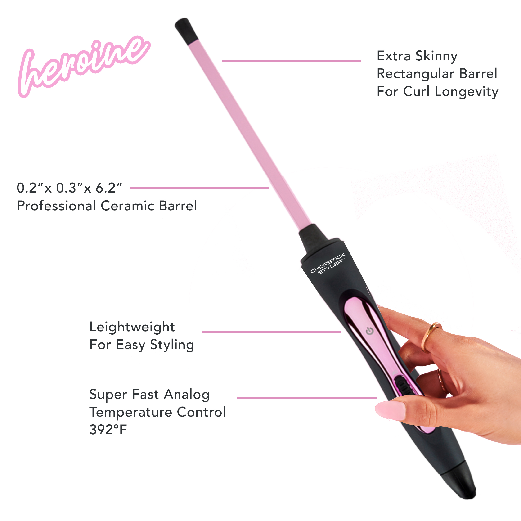 Chopstick Styler Heroine Professional Curling Wand, Pink photo 4