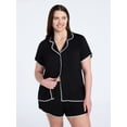 thumbnail image 2 of Joyspun Women’s Notch Top and Boxer Shorts Pajama Set with Blanket Stitching, 2-Piece, Sizes XS-3X, 2 of 6