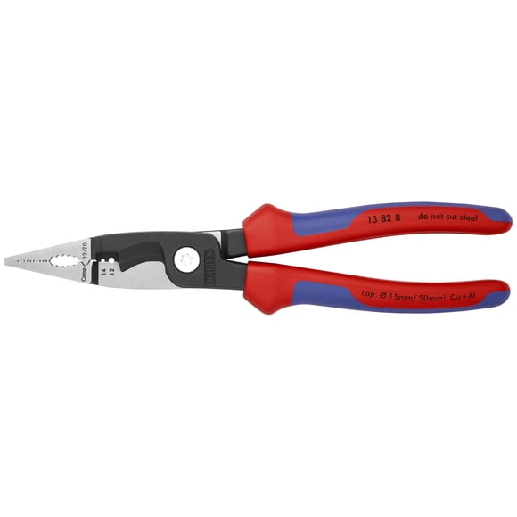 Knipex Tools 13 82 8 4 in 1 Electrical Installation Pliers with Comfort Grip Handle, Red and Blue