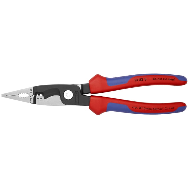 Knipex Tools 13 82 8 Pince d'Installation Électrique 4 en 1 avec Poignée Confortable, Rouge et Bleu