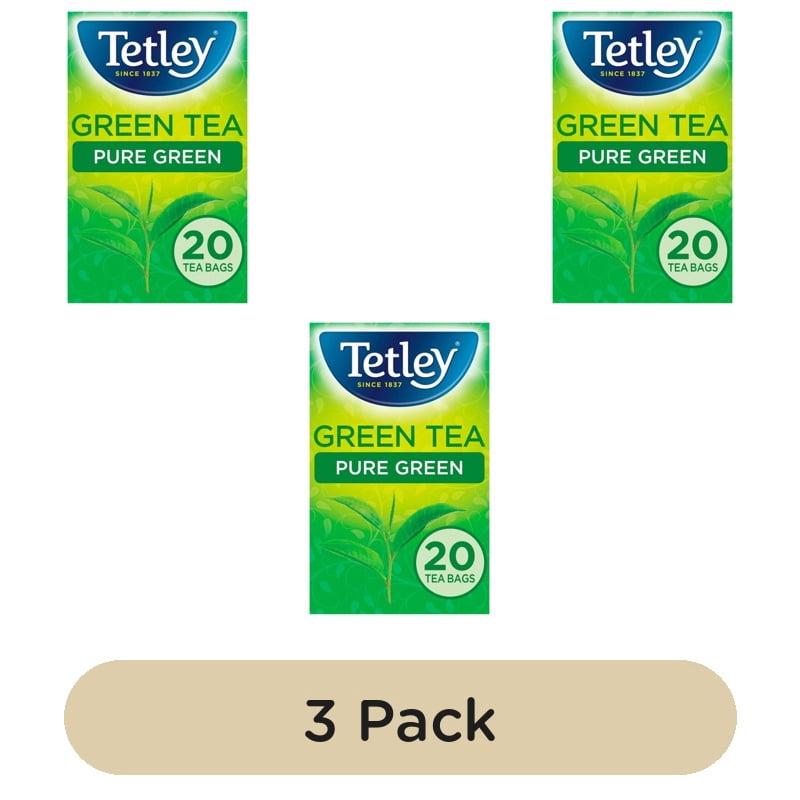 Tetley Pure Green Tea Bags 20's, British Import (Pack of 3)
