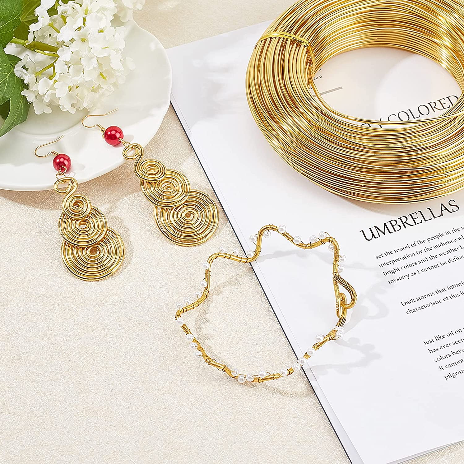 Round Anodized Aluminum Wire Bendable Metal Craft Wire for DIY Jewelry Craft Making Gold 12 Gauge 2mm 55m/500g(180.4feet/500g) 500g