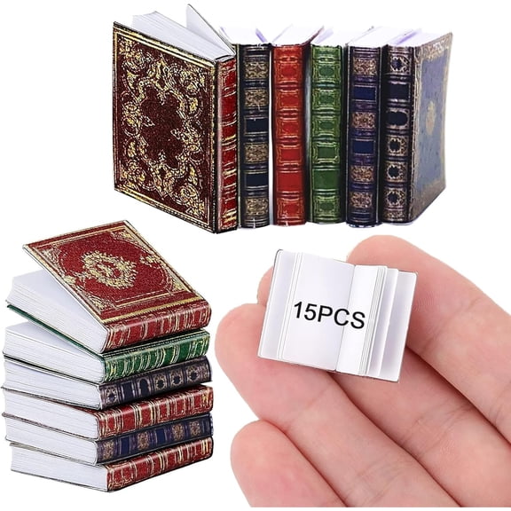 15 Pcs Miniatures Dollhouse Books, 1:12 Scale Miniatures Dollhouse Books Assorted Miniatures Books, Mini Books Model Dollhouse Decoration Accessories for Dolls Bedroom Library, 65/GEWIK/CSM