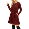 thumbnail image 5 of Women Rib-Knit Sweater Dress for Spring & Autumn - Round Neck, A-Line Midi Umbrella Skirt, Regular Sleeves, Burgundy, S-3XL, 5 of 7