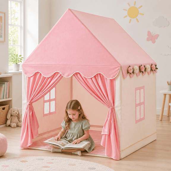 Sisticker Princess Castle Play Tent for Kids, Girls & Toddlers, Large Fairy Style Cute Playhouse, Indoor & Outdoor Universal Fun Tent Hut, Gift Toy for Young Girls (Pink)