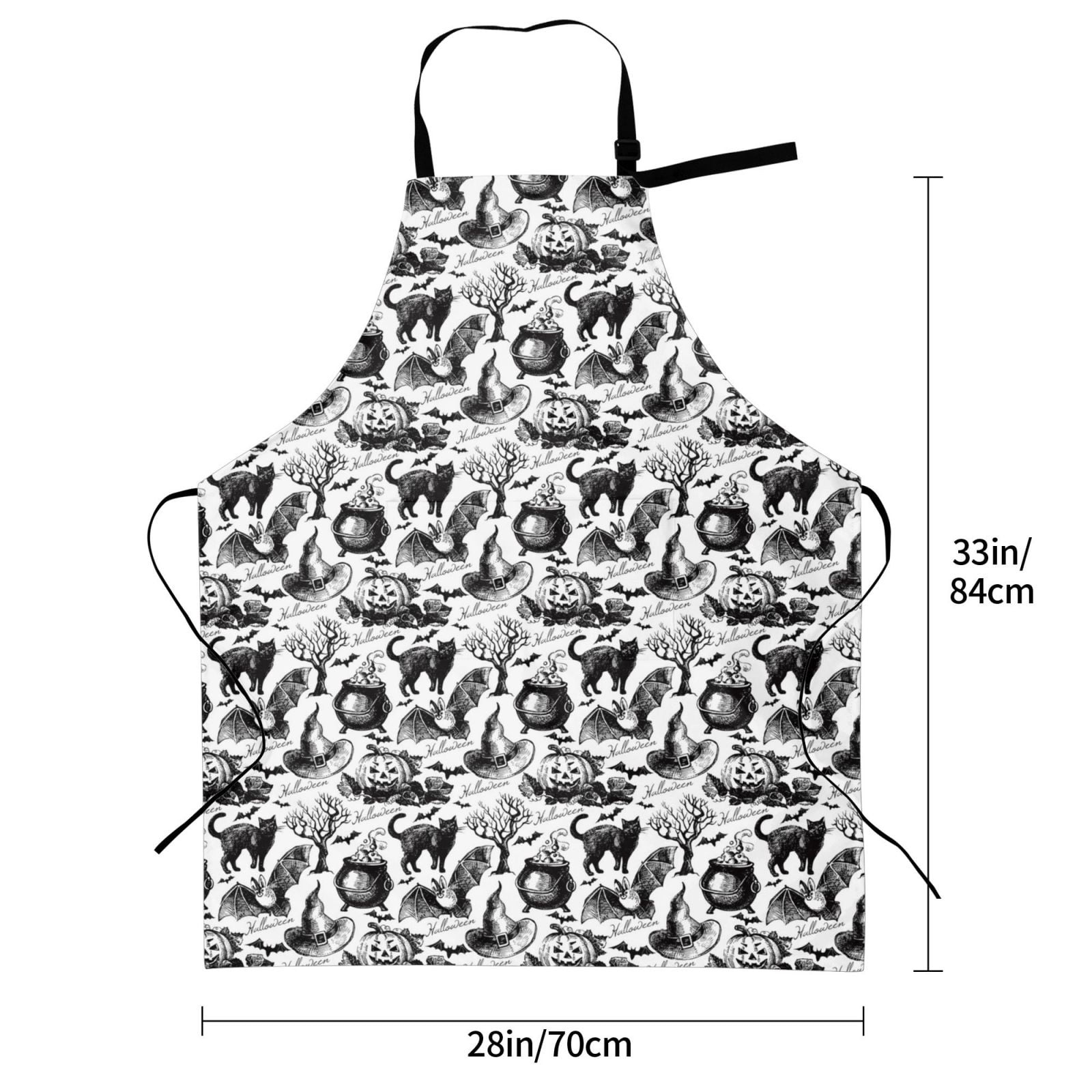 Kdxio Black White Halloween Apron with Pockets Adjustable Kitchen Aprons for Men Women Waterproof Aprons for Cooking,Drawing,Crafting, Baking Household Cleaning