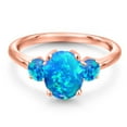 thumbnail image 3 of Gem Stone King 18K Rose Gold Plated Silver Simulated Blue Opal Engagement Ring for Women | 1.06 Cttw | Oval Cabochon 9X7MM | Gemstone October Birthstone | Size 5, 3 of 6