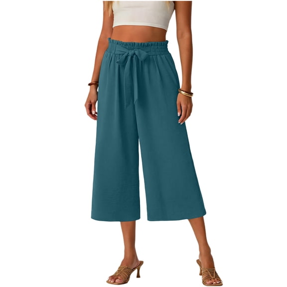 Stamzod Womens Capri Pants High Waisted Wide Leg Casual Work Pant Summer Capris with Pockets Vacation Outfits Mint Green M