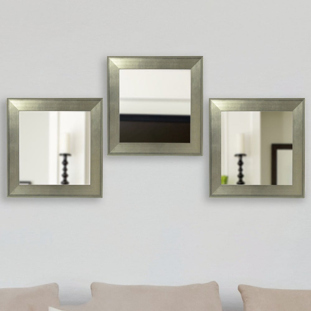 Rayne Mirrors Rayne Brushed Silver Square Wall Mirror Set