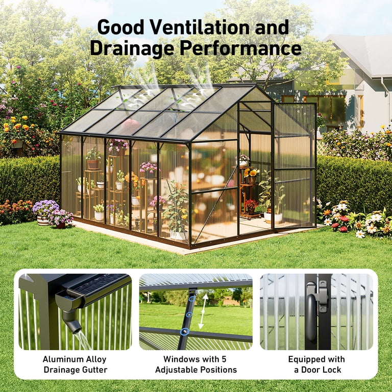 Sylviera 8x10ft Outdoor Walk-in Greenhouse, Heavy-Duty