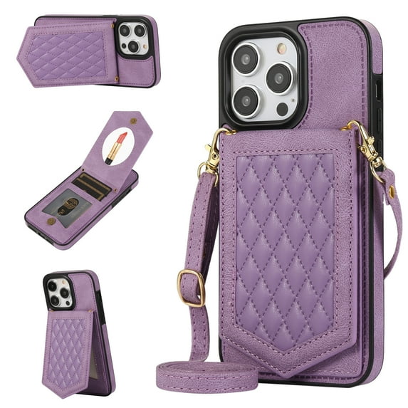 Allytech for iPhone 11 Pro Max Case, Crossbody Wallet Case PU Leather with RFID Blocking Card Holder Kickstand Magnetic Closure Inner Mirror Case for iPhone 11 Pro Max 6.5" 2019, Purple