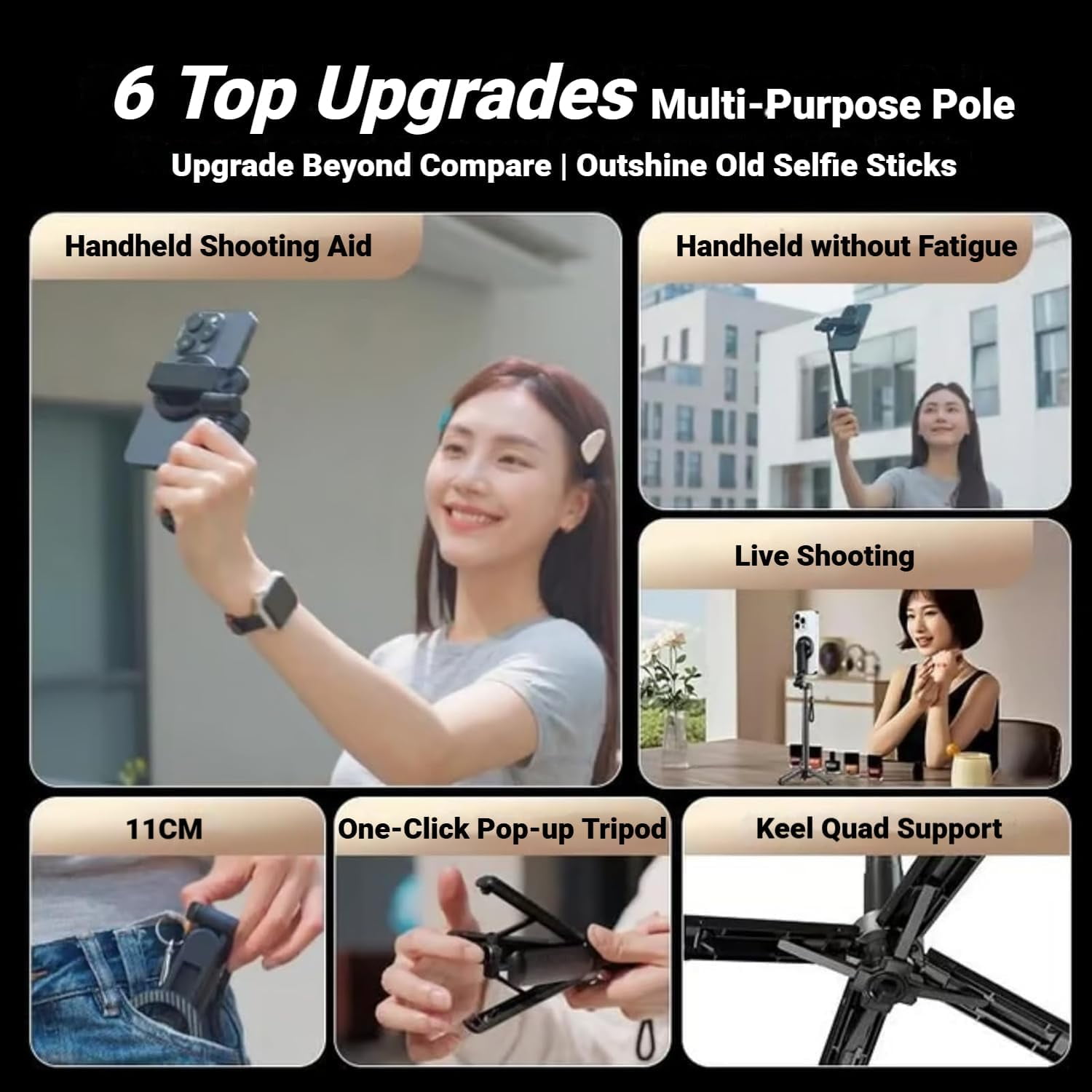 2026 New Magnetic Pocket Selfie Stick, 4-in-1 Multifunctional 360° Rotation Magnetic Selfie Stick, Portable Phone Tripod Stand with Wireless Remote for IPhone & Android, Video Recording