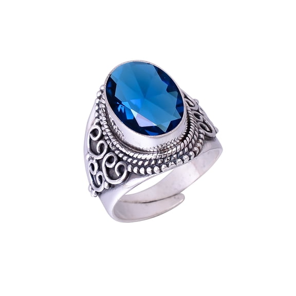 Blue Sapphire 925 Sterling Silver Ring, Adjustable Ring, Silver Jewelry Ring, Blue Ring, Oval Ring, Dainty Ring, Handmade Ring, Gemstone Ring, Gift Fo