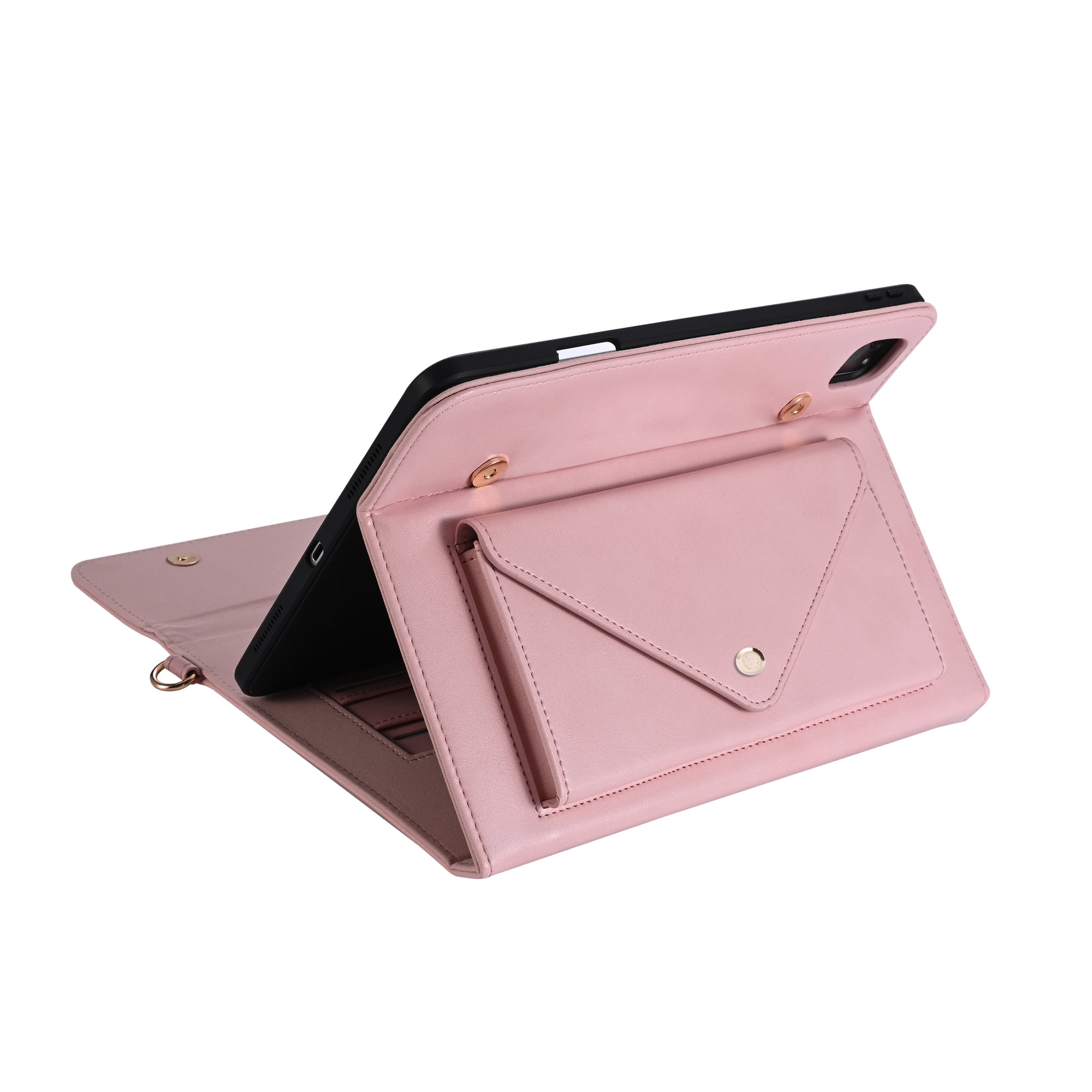 TECH CIRCLE Case for Apple iPad Pro 12.9 inch 6th/5th/4th/3rd Generation,Premium PU Leather Folio Stand Cover with Pencil Holder Zipper Pocket Bag Shoulder Hand Strap Protective Business Case,Pink