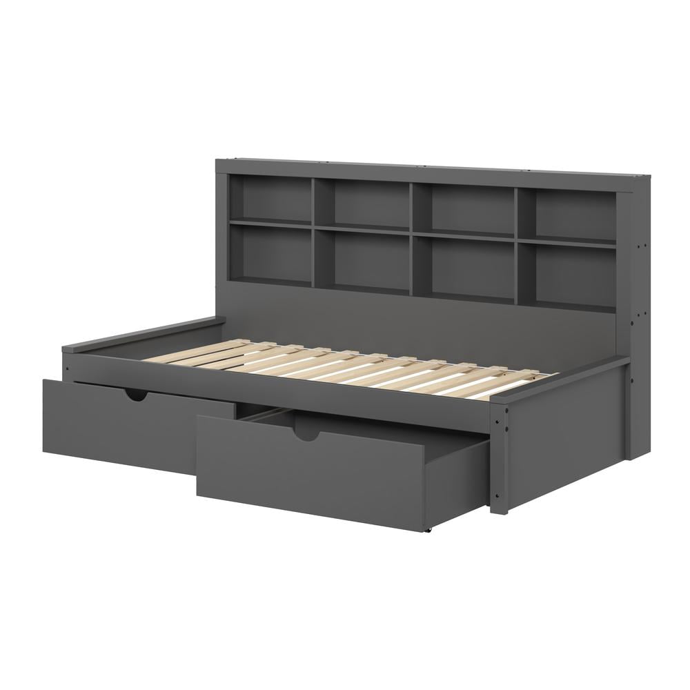 Donco Kids Bookcase Twin Daybed with Dual Underbed Drawers, Twin, Dark Grey