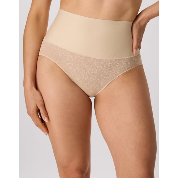Maidenform Tummy Control Shapewear Underwear Brief, Firm Nude 1/Transparent Lace 3XL Women's