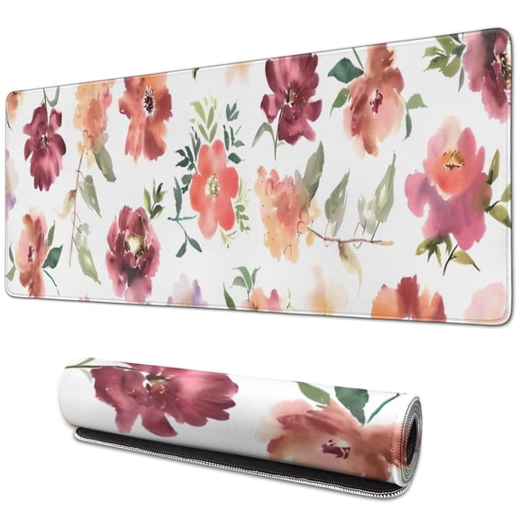 Long Mouse Pads for Desk,Pioneer Flower Floral Print Pattern Desk Mats on Top Of Desks, Desk Mouse Pad Extra Large with 3mm Non-Slip Base and Stitched Edge for Gaming,Office,Work,Home 31.5"x11.8"