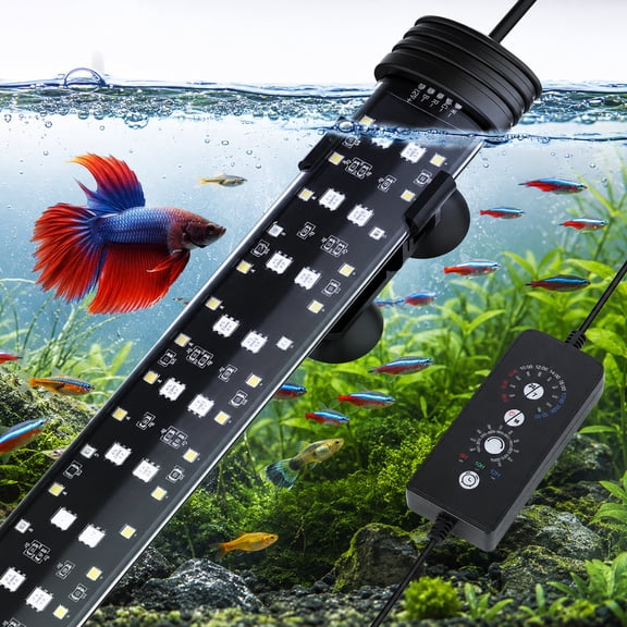 Tawatiler Submersible LED Aquarium Light 12W, 24/7 Mode 8 in Fish Tank Light with 5 Rows Beads, with Timer 9 Colors and Adjustable Brightness, Full Spectrum IP68 Waterproof Light for Fish Tank