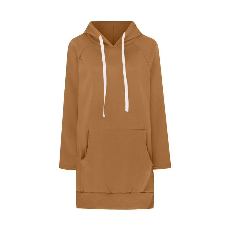 Oversized Hoodie Dress for Women with Slit Plain Pullover Drawstring Hooded  Sweatshirt Mini Dress with Pocket (Small, Yellow) 