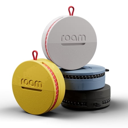 ROAM SMART TRACKER - Bluetooth Tracker & Item Locator for Keys, Luggage, Kid & Pet Gear, (iOS, Android), No App or Subscription, Fast Setup, Waterproof | 4-Pack, Black, Blue, Yellow & Gray