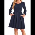 thumbnail image 3 of Vestido de Mujer con Mangas Largas Tipo Farol, Cuello Redondo, Falda Evasé, Moda de Otoño Azul Oscuro S, 3 of 7