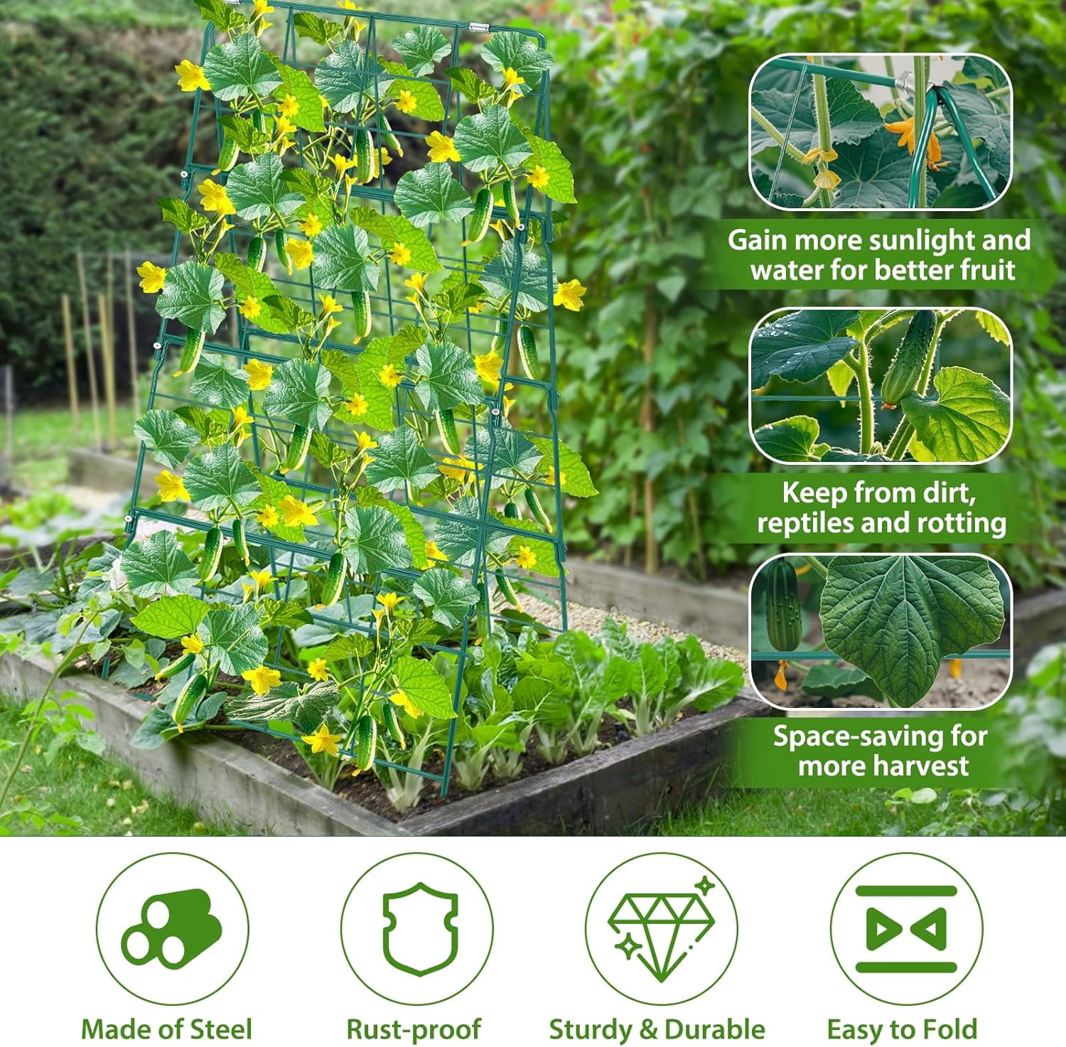 17 x 42 Inch Garden Trellis for Raised Beds Foldable Climbing Plant Support Cucumber Trellis Outdoor A-Frame Metal Vegetable Trellis with Garden Supplies for Grape Tomato Peas Flower