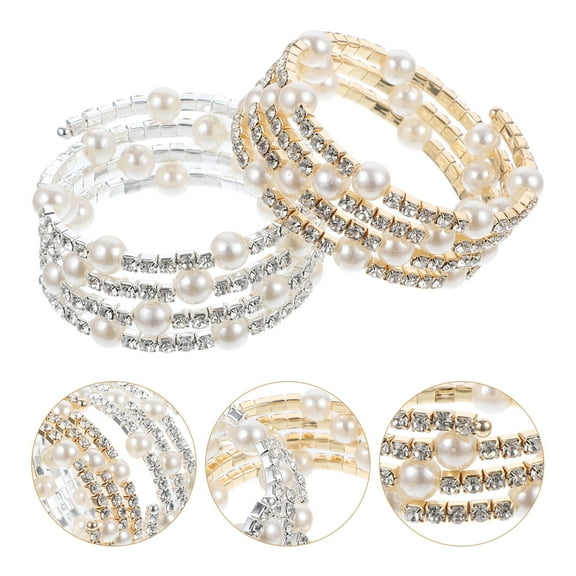 HONMEET 4Pcs Women Bangle Bracelets Rhinestone Alloy Elegant Evening Gown