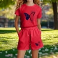 thumbnail image 5 of Amidoa Girls Summer 2 Piece Outfits Floral Short Sleeve and Casual Shorts Kids Clothing Set Red Size 6, 5 of 5
