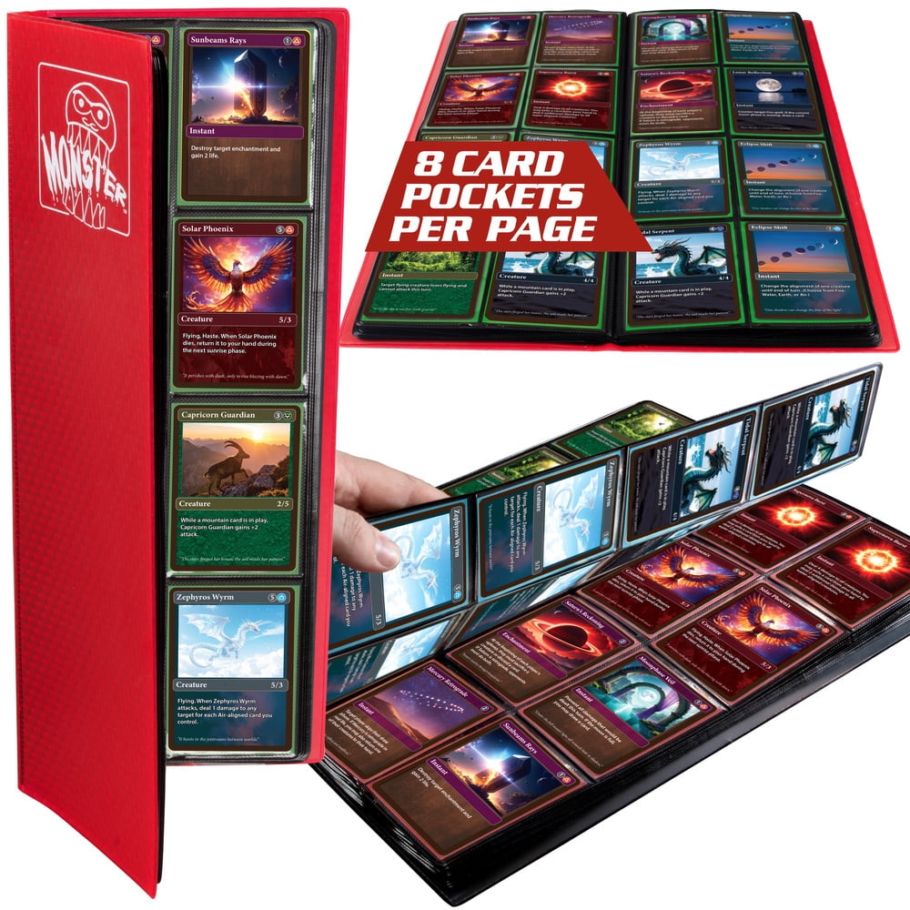 monster binder 9 pocket trading card album Amazon.com: Monster Binder- 9 Pocket Side Loading Trading Card Album -  Matte Green - Holds 360 Standard Size TCGs - Compatible with Yugioh, Magic  The Gathering, Pokémon and Sports Cards main image 1