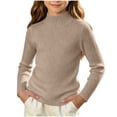 thumbnail image 2 of BRGZLK Girls Mock Neck Sweater Tops Fall Winter Sweet Cute Solid Color Ribbed Knit Long Sleeve Stretch Fit Inner Layer Tees for Outings, Kids Clothes Khaki 3-6 Years, 2 of 7