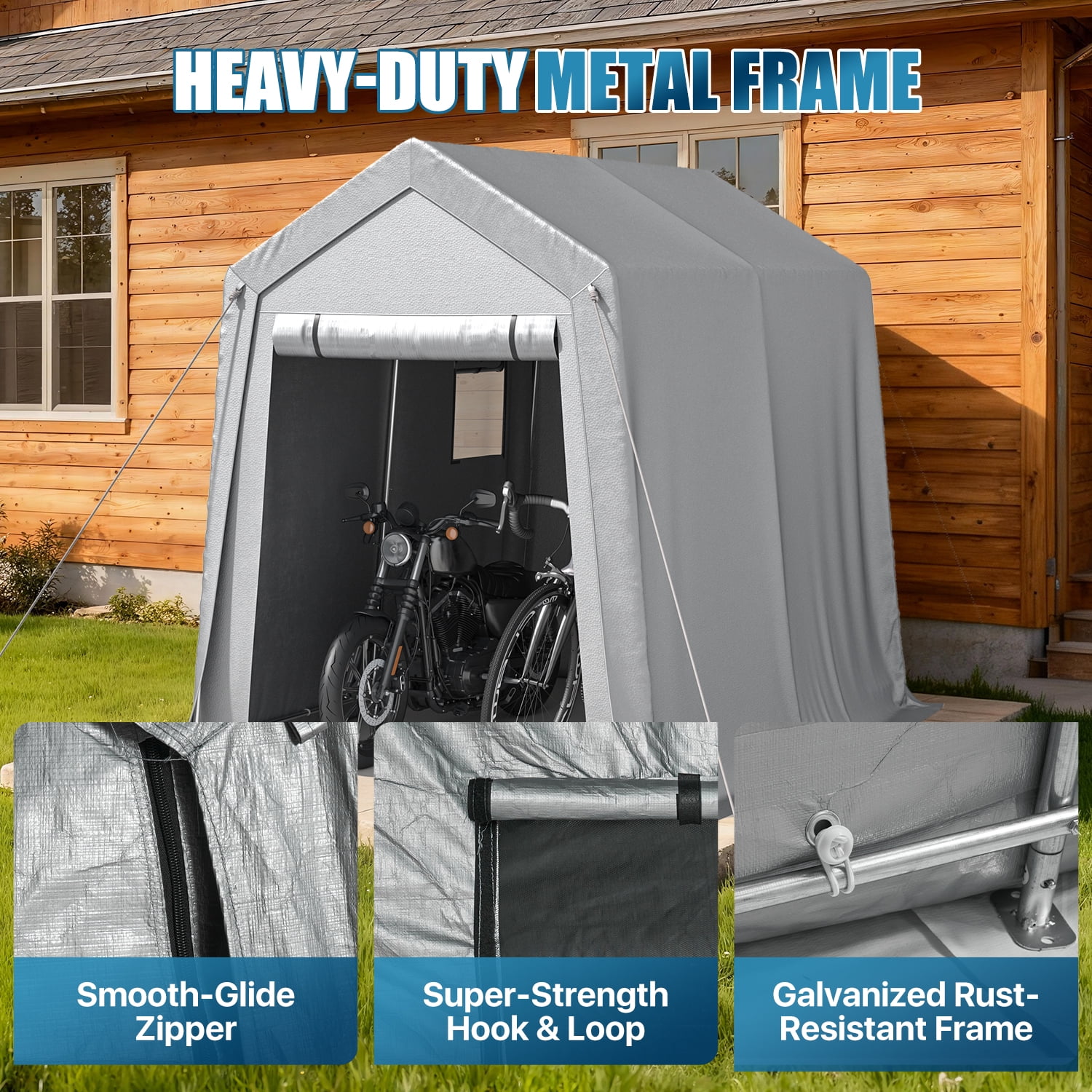 Sunmthink 6x8 FT Outdoor Carport Shed, Portable Storage Sheds with Roll-Up Door & Window, Motorcycle Shelter with Galvanized Steel Frame & Durable Tarp Cover for Bike, Lawn Equipment