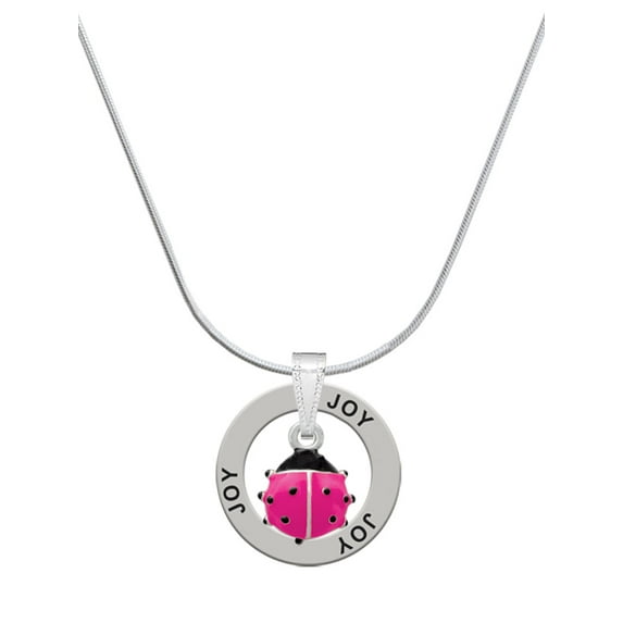 Delight Jewelry Silvertone Mini Hot Pink Ladybug Joy Ring Charm Necklace, 18"