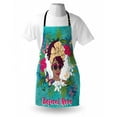 thumbnail image 4 of Afro Girl Apron, Tropical Mood Message with a Woman Hibiscus Butterfly Palm Flowers, Unisex Kitchen Bib with Adjustable Neck for Cooking Gardening, Adult Size, Turquoise and Magenta, by Ambesonne, 4 of 4