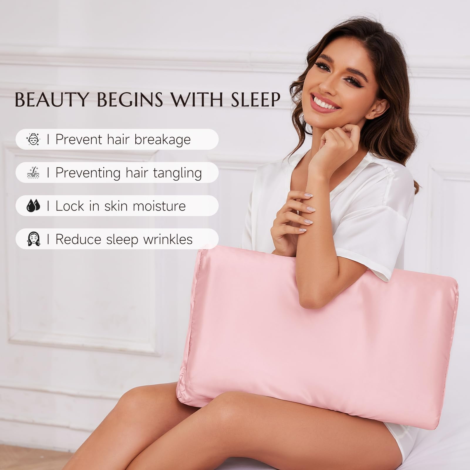 THXSILK Silk Contour Pillowcase, 19 Momme Silk Cervical Pillowcase, Neck Pillowcase, Wave Shape Pillow Case, 100% Pure Mulberry Silk, Pink