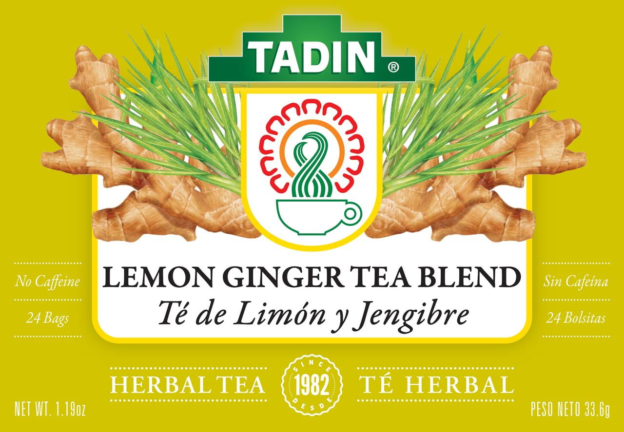 Tadin Lemon Ginger Tea, Herbal Tea, Caffeine-Free Tea, Herbal Tea Bags, 24 Count, Pack of 1