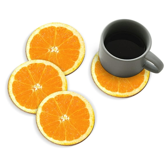 Coasters for Drinks Bar Beer,Set of 4 ,Round Wooden Housewarming Gift,Orange With White Pith Surrounding The Flesh