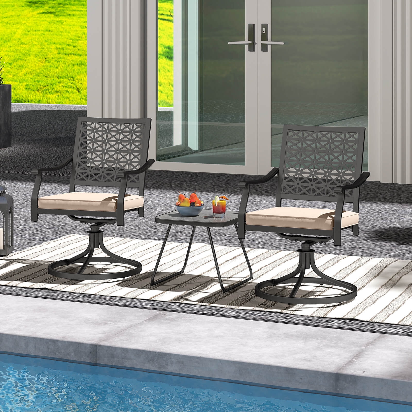 Costway 4 PCS Outdoor Swivel Chairs Patio Dining Chairs with Padded Cushions High Back Beige