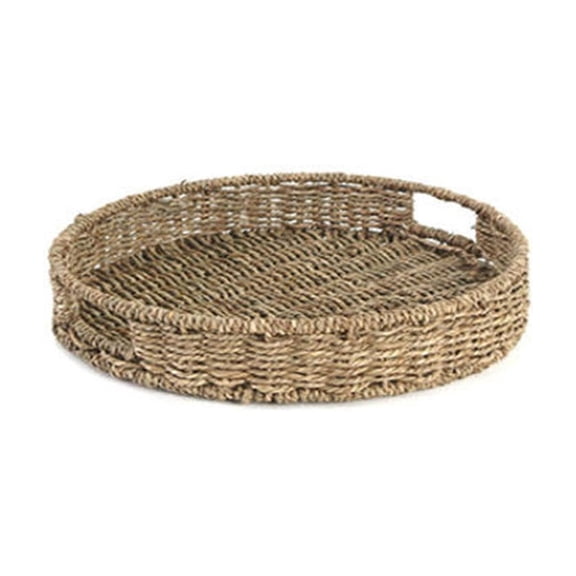 Handwoven Seagrass Round Tray with Handles – Natural Woven Basket for Fruit, Bread, and Home Storage – Durable, Eco-Friendly, Multi-Purpose, Low-Maintenance,Brown