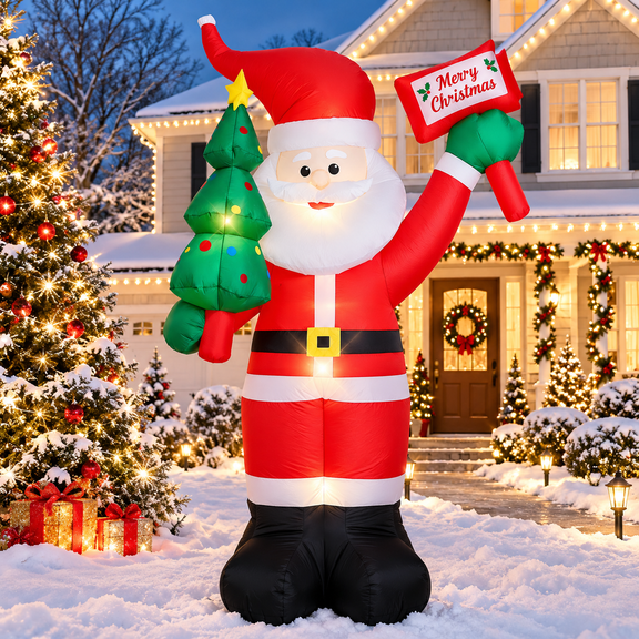 Joctrum 8 FT Christmas Inflatable Santa Claus with Built-In LEDs, Blow-Up Santa for Xmas,Yard,Garden, Lawn, Indoor, Outdoor, Winter Decor
