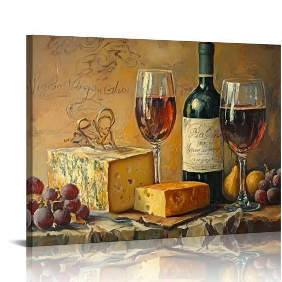 Autua Wine Cheese Table Art Modern Canvas Prints for Living Room Bedroom Home Office Wall Decor 20x16in